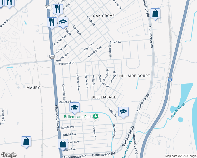 map of restaurants, bars, coffee shops, grocery stores, and more near 1324 Chambers Street in Richmond