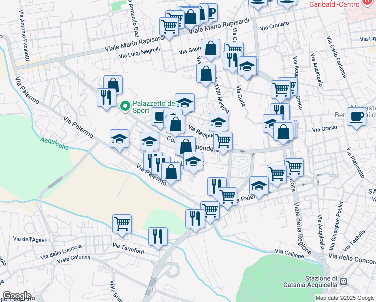 map of restaurants, bars, coffee shops, grocery stores, and more near 20 Via IV Fanteria in Catania