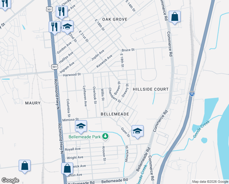 map of restaurants, bars, coffee shops, grocery stores, and more near 1324 Chambers Street in Richmond