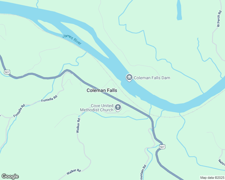 map of restaurants, bars, coffee shops, grocery stores, and more near 1091 Canal Lane in Coleman Falls