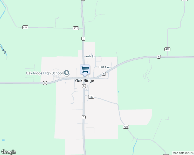 map of restaurants, bars, coffee shops, grocery stores, and more near State Highway E in Oak Ridge