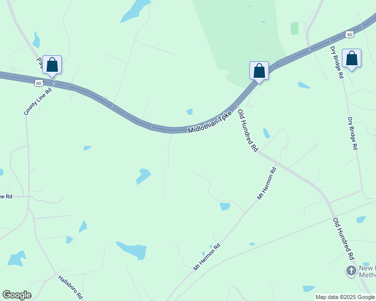 map of restaurants, bars, coffee shops, grocery stores, and more near 17101 Midlothian Turnpike in Midlothian