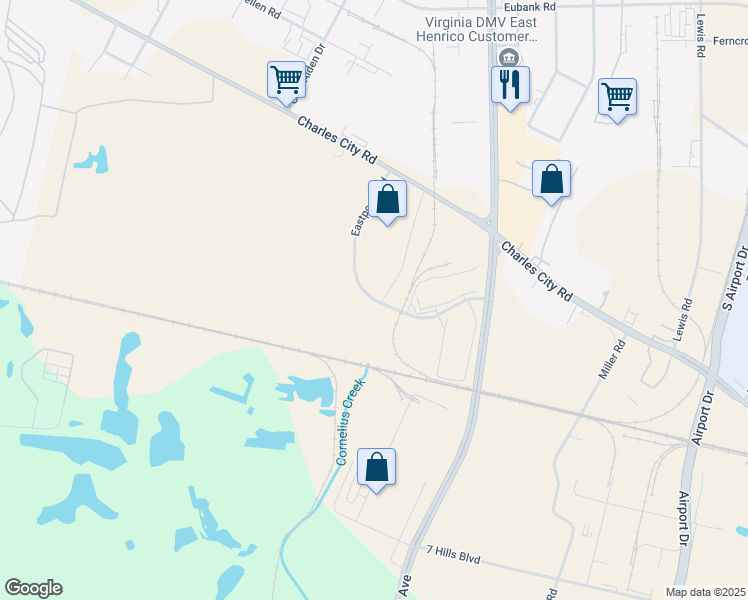 map of restaurants, bars, coffee shops, grocery stores, and more near 5702 Eastport Boulevard in Henrico