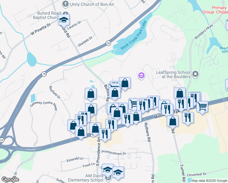 map of restaurants, bars, coffee shops, grocery stores, and more near 8055 Buford Commons in Richmond