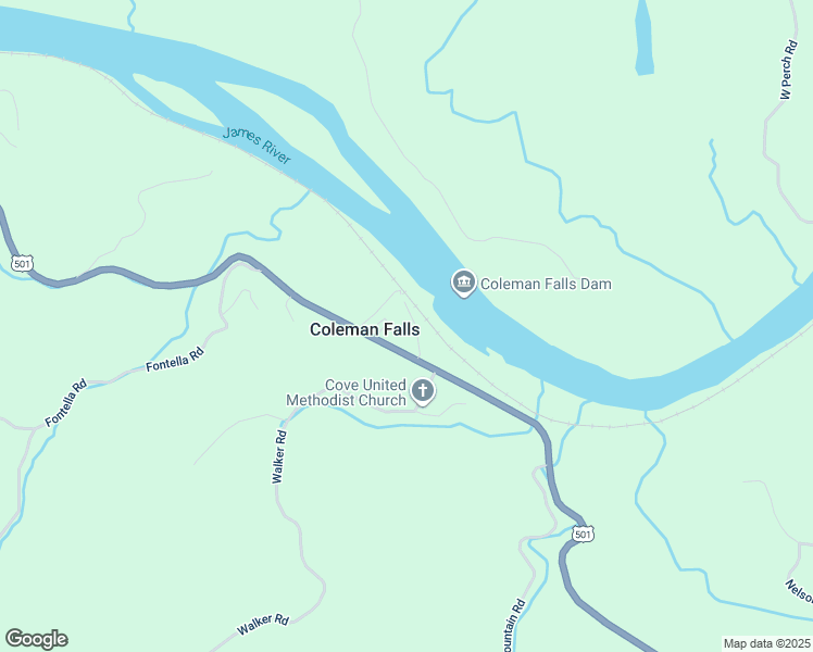 map of restaurants, bars, coffee shops, grocery stores, and more near 1091 Canal Lane in Coleman Falls