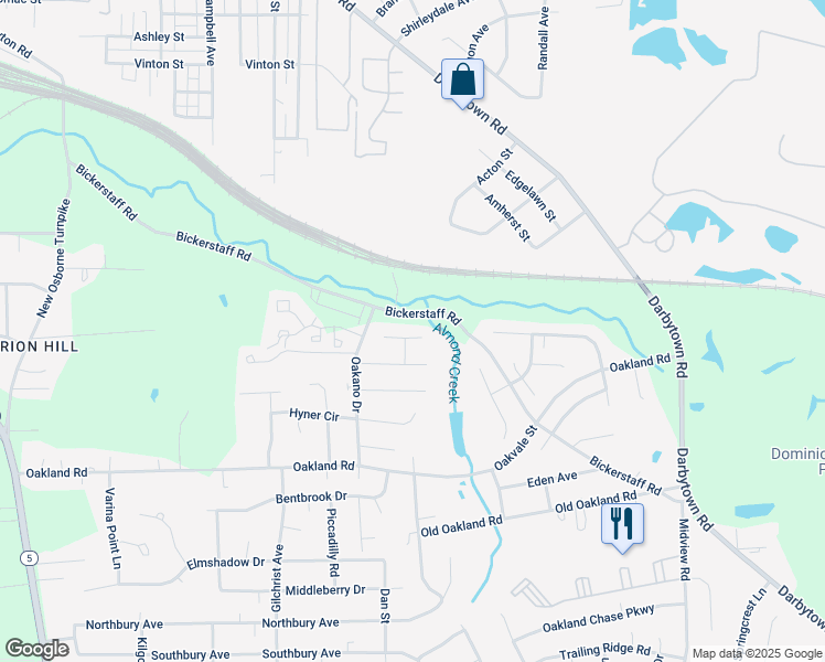 map of restaurants, bars, coffee shops, grocery stores, and more near 5940 Almond Tree Terrace in Richmond