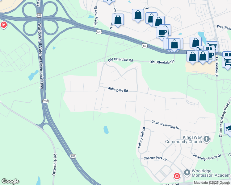 map of restaurants, bars, coffee shops, grocery stores, and more near 14501 Aldengate Road in Midlothian