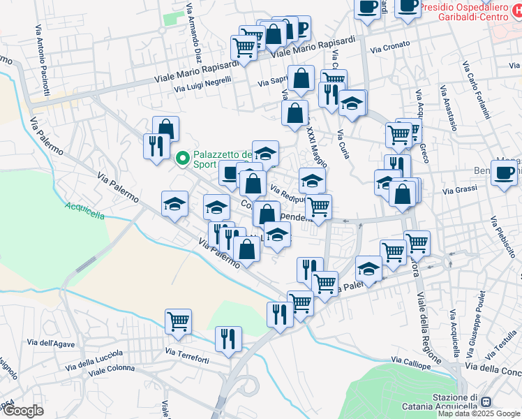 map of restaurants, bars, coffee shops, grocery stores, and more near 20 Via IV Fanteria in Catania