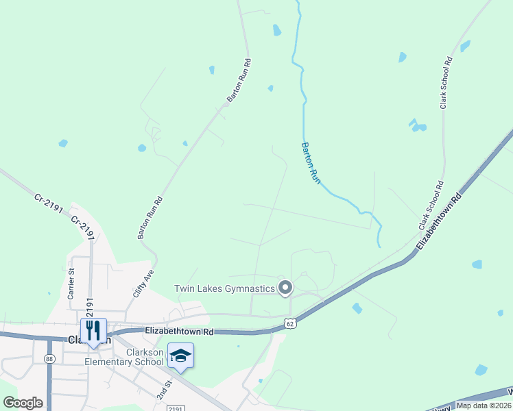 map of restaurants, bars, coffee shops, grocery stores, and more near Christina Circle in Grayson County
