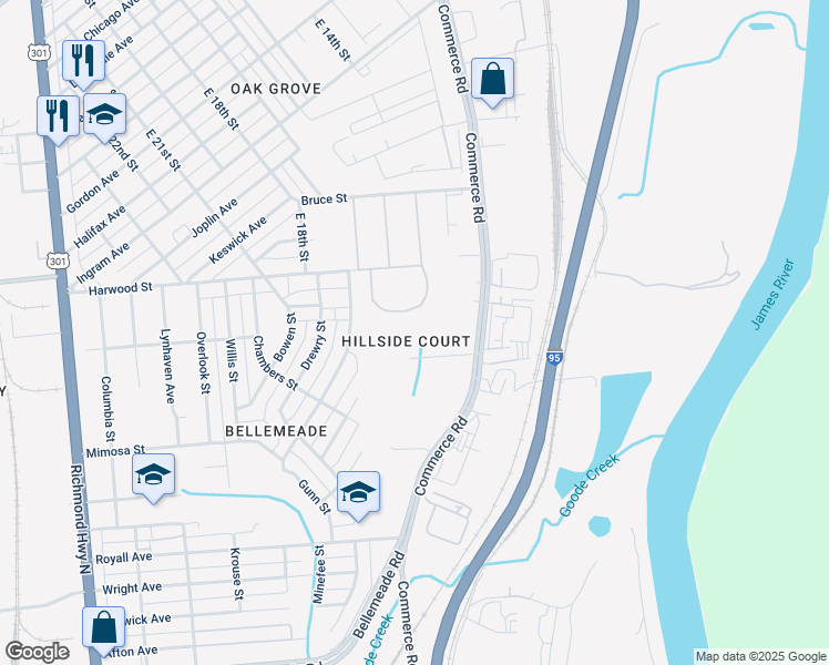map of restaurants, bars, coffee shops, grocery stores, and more near in Richmond