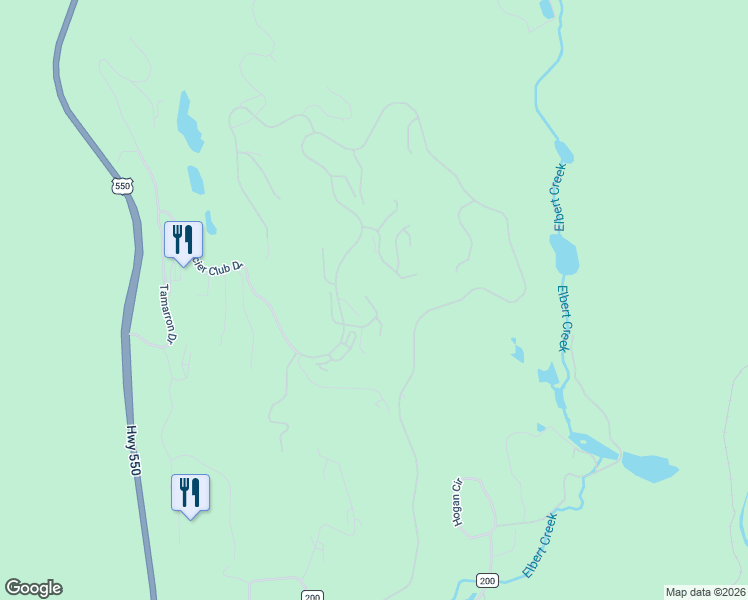 map of restaurants, bars, coffee shops, grocery stores, and more near 84 Glacier Club Trail in Durango