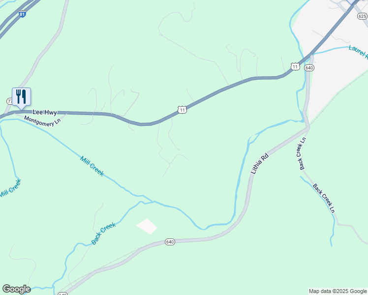 map of restaurants, bars, coffee shops, grocery stores, and more near 16620 Lee Highway in Buchanan