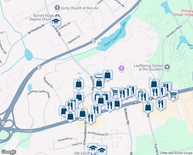 map of restaurants, bars, coffee shops, grocery stores, and more near 8055 Buford Commons in Richmond