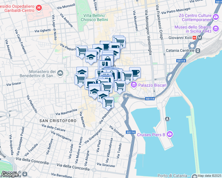 map of restaurants, bars, coffee shops, grocery stores, and more near 7 Piazza del Duomo in Catania