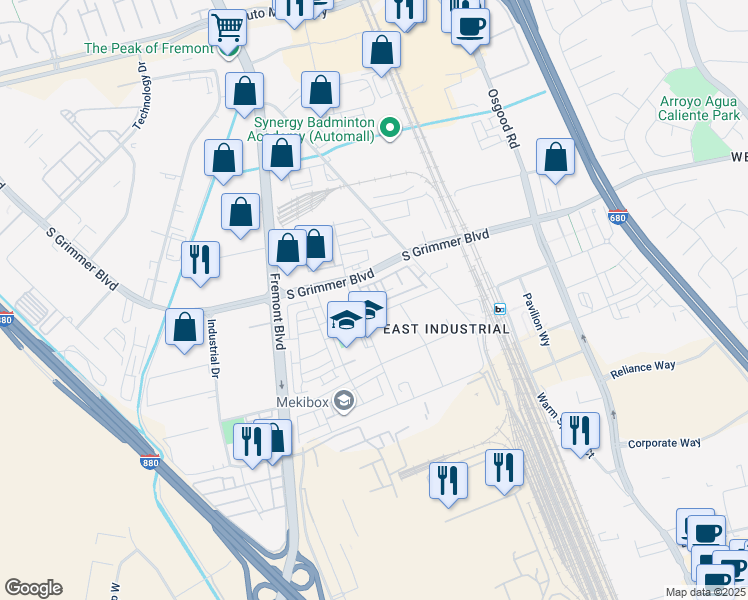 map of restaurants, bars, coffee shops, grocery stores, and more near in Fremont