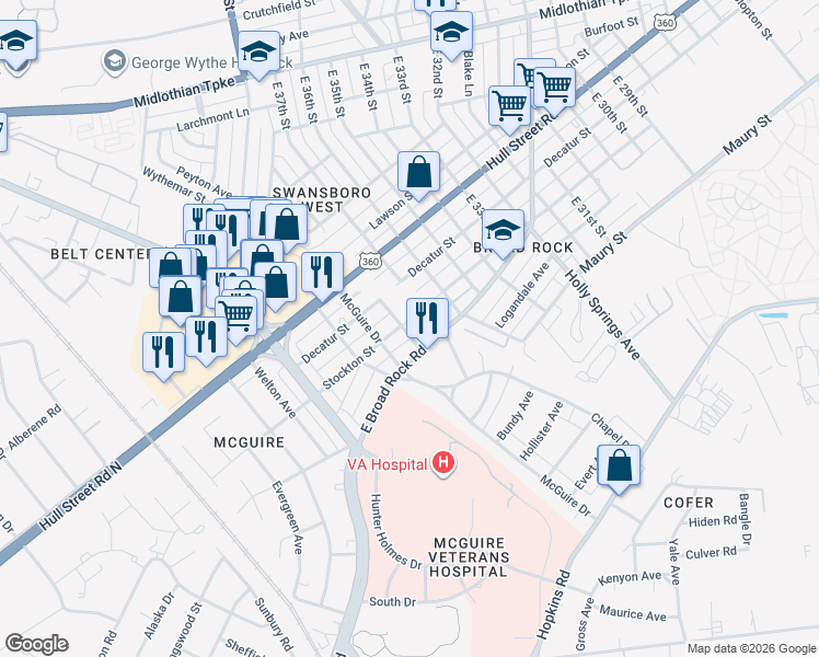 map of restaurants, bars, coffee shops, grocery stores, and more near 3608 Stockton Street in Richmond