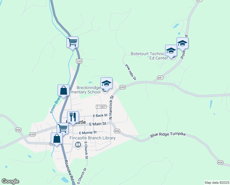 map of restaurants, bars, coffee shops, grocery stores, and more near 331 Springwood Road in Fincastle