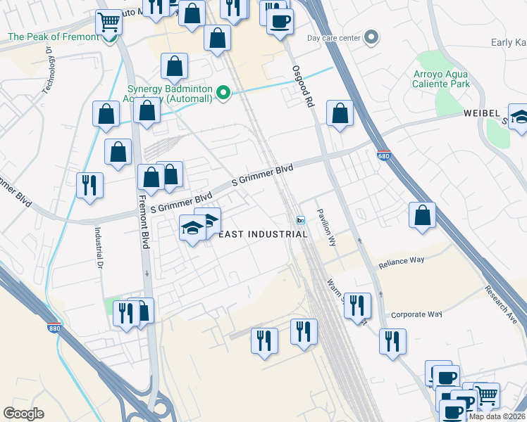 map of restaurants, bars, coffee shops, grocery stores, and more near 44960a Lopes Court in Fremont
