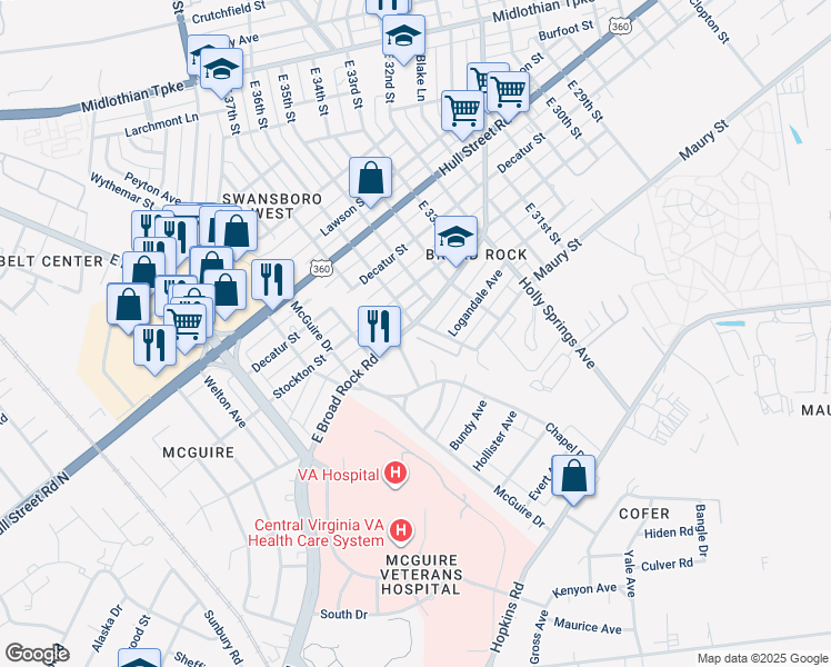 map of restaurants, bars, coffee shops, grocery stores, and more near in Richmond
