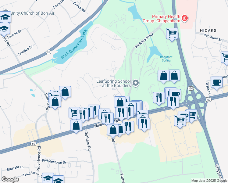 map of restaurants, bars, coffee shops, grocery stores, and more near 7505 Gavilan Court in Richmond