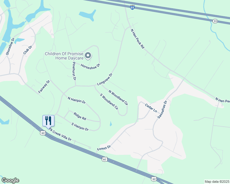 map of restaurants, bars, coffee shops, grocery stores, and more near 3536 North Woodland Circle in Quinton