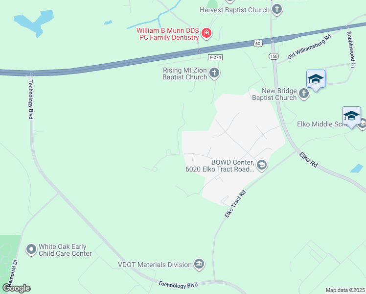 map of restaurants, bars, coffee shops, grocery stores, and more near 313 Bunker Lane in Sandston