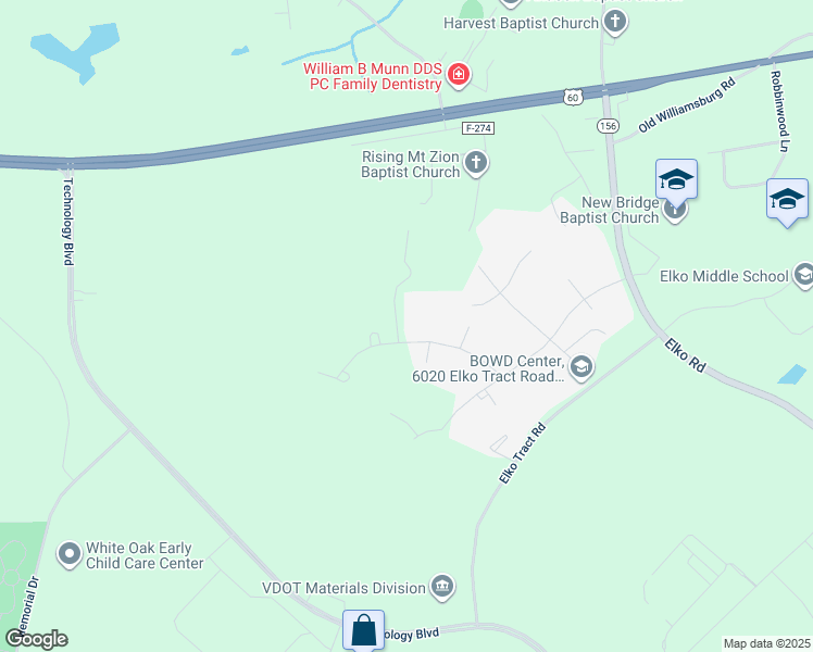map of restaurants, bars, coffee shops, grocery stores, and more near 313 Bunker Lane in Sandston