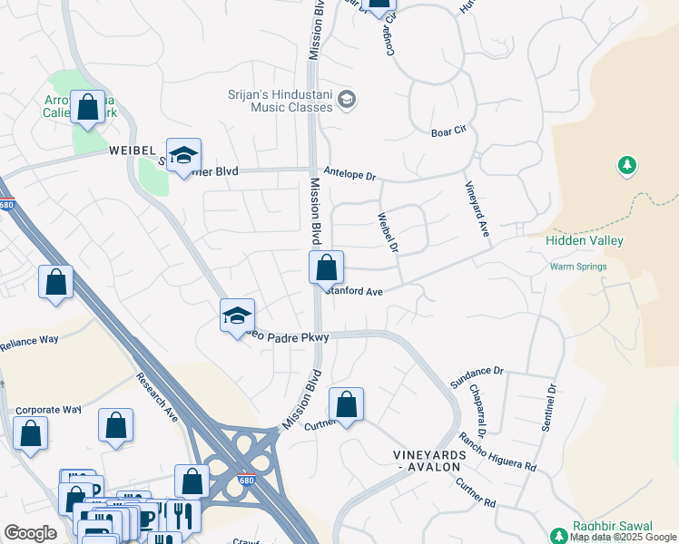 map of restaurants, bars, coffee shops, grocery stores, and more near 45700 Tuscany Court in Fremont