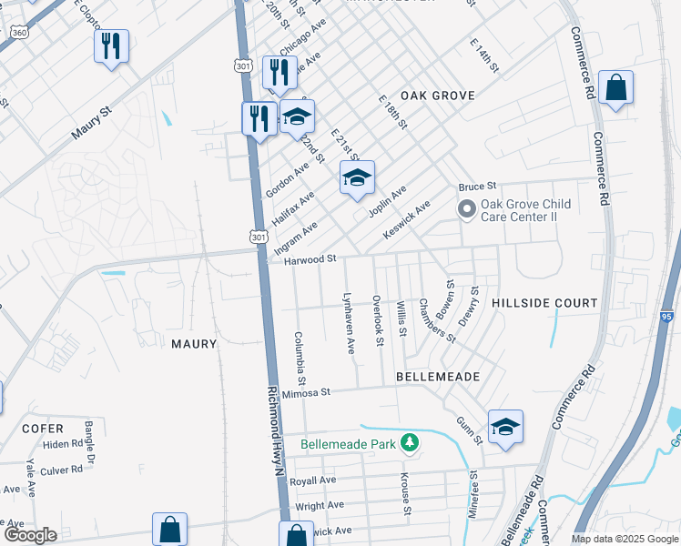 map of restaurants, bars, coffee shops, grocery stores, and more near 1305 Lynhaven Avenue in Richmond