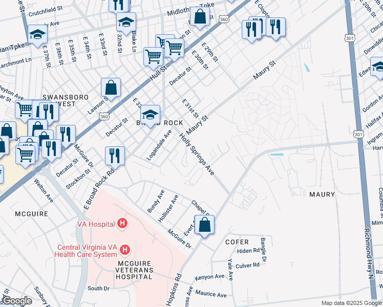 map of restaurants, bars, coffee shops, grocery stores, and more near 3957 Caulder Court in Richmond