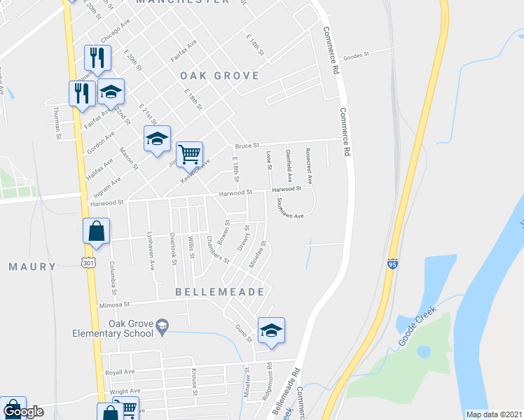 map of restaurants, bars, coffee shops, grocery stores, and more near 1325 Minefee Street in Richmond