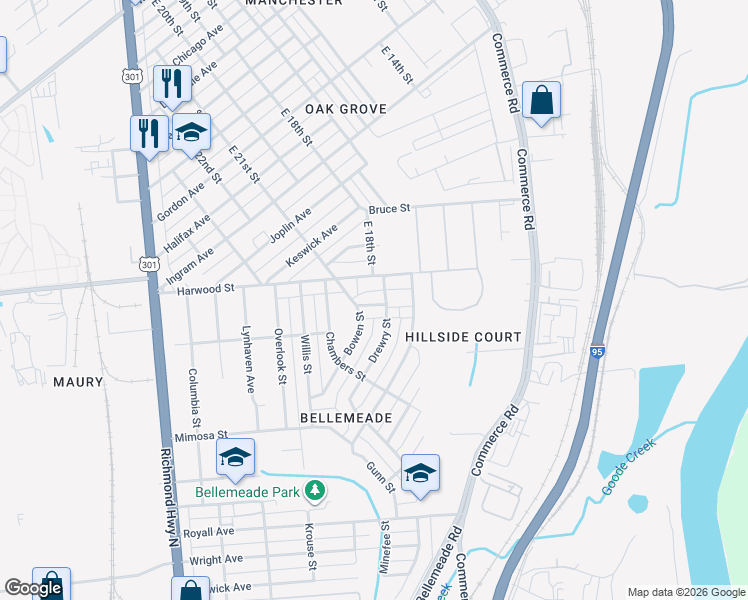 map of restaurants, bars, coffee shops, grocery stores, and more near 1805 Stegge Avenue in Richmond