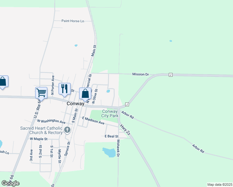 map of restaurants, bars, coffee shops, grocery stores, and more near 206 Randall Boulevard in Conway