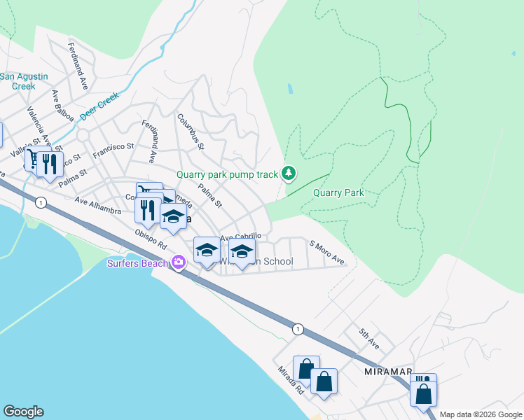 map of restaurants, bars, coffee shops, grocery stores, and more near 422 Santa Maria Avenue in El Granada