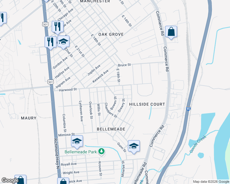 map of restaurants, bars, coffee shops, grocery stores, and more near 1805 Stegge Avenue in Richmond