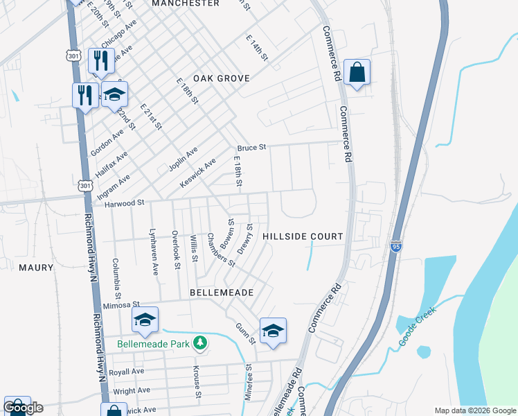 map of restaurants, bars, coffee shops, grocery stores, and more near 1325 Minefee Street in Richmond