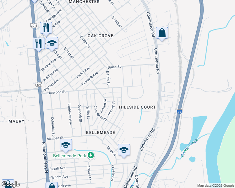 map of restaurants, bars, coffee shops, grocery stores, and more near 1325 Minefee Street in Richmond