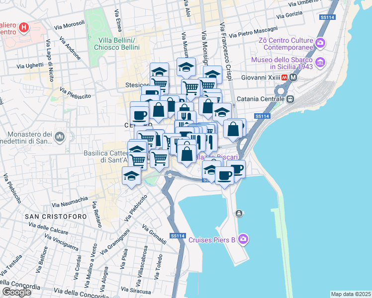 map of restaurants, bars, coffee shops, grocery stores, and more near 11 Via Landolina in Catania