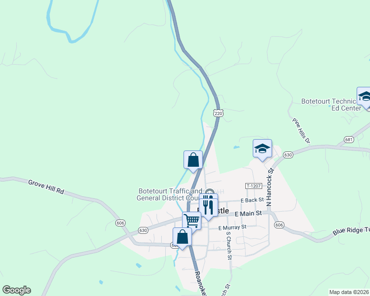 map of restaurants, bars, coffee shops, grocery stores, and more near 341 Botetourt Road in Fincastle