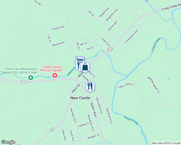 map of restaurants, bars, coffee shops, grocery stores, and more near in New Castle