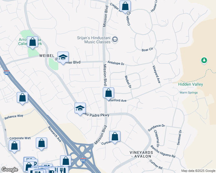 map of restaurants, bars, coffee shops, grocery stores, and more near 45700 Tuscany Court in Fremont