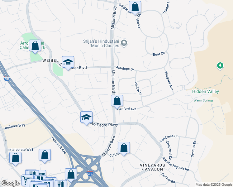 map of restaurants, bars, coffee shops, grocery stores, and more near 45700 Tuscany Court in Fremont