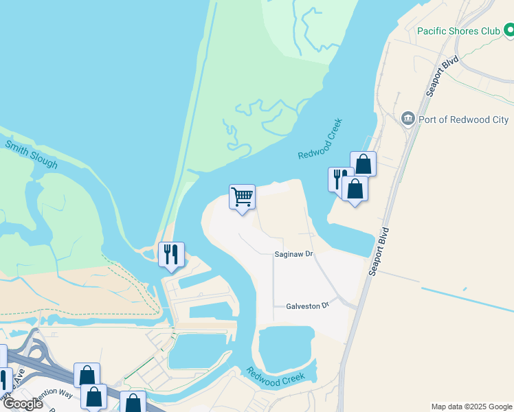 map of restaurants, bars, coffee shops, grocery stores, and more near 100 Cardinal Way in Redwood City