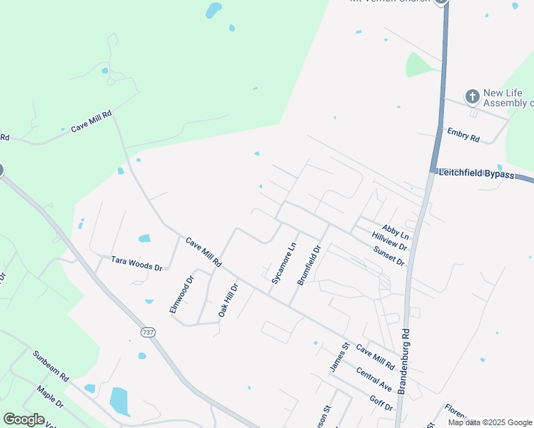map of restaurants, bars, coffee shops, grocery stores, and more near Aaron Way in Leitchfield