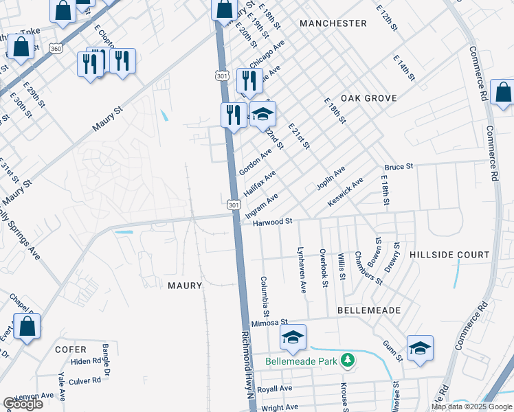 map of restaurants, bars, coffee shops, grocery stores, and more near 2413 Ingram Avenue in Richmond