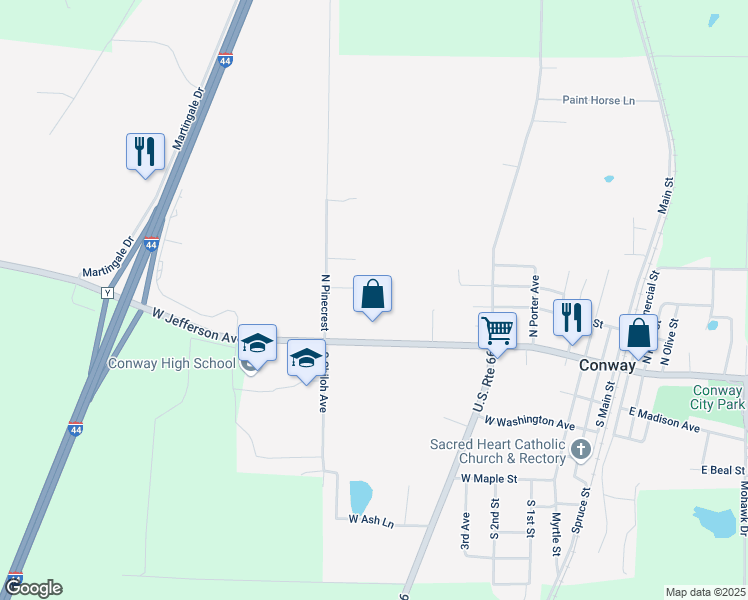 map of restaurants, bars, coffee shops, grocery stores, and more near 700 Highway Pp in Conway