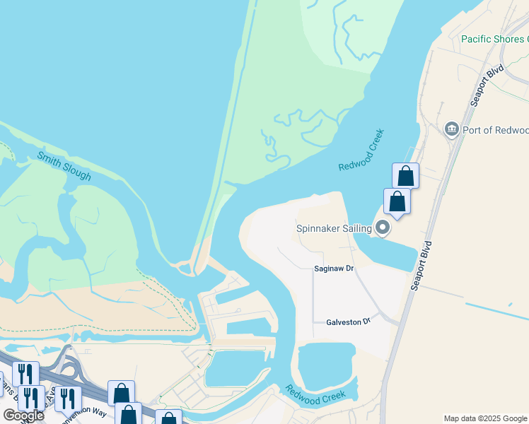 map of restaurants, bars, coffee shops, grocery stores, and more near 100 Cardinal Way in Redwood City