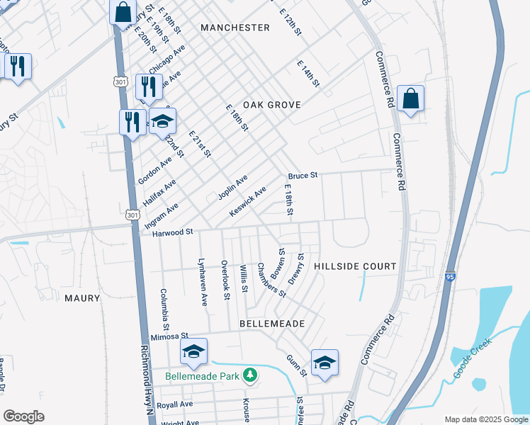 map of restaurants, bars, coffee shops, grocery stores, and more near 2004 Mansion Avenue in Richmond