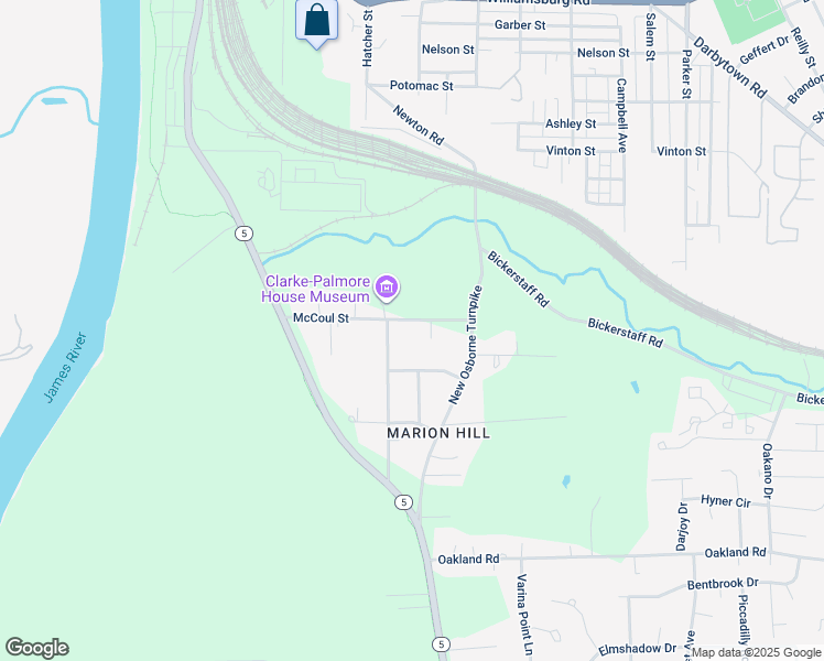 map of restaurants, bars, coffee shops, grocery stores, and more near 909 McCoul Street in Richmond