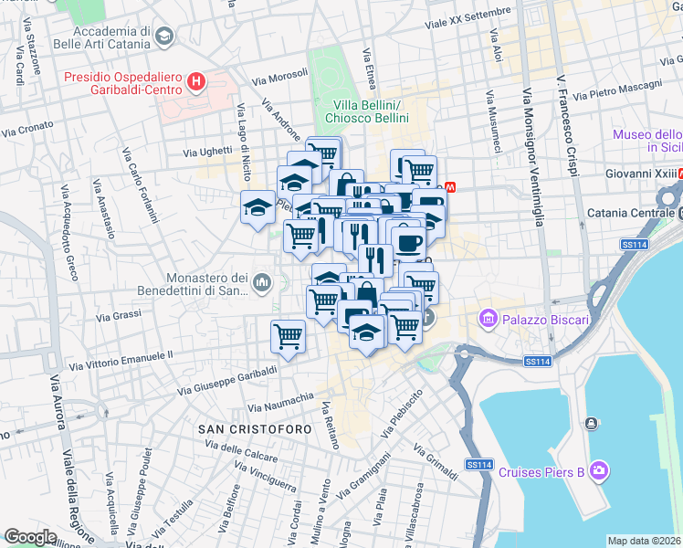 map of restaurants, bars, coffee shops, grocery stores, and more near 8 Via Gesuiti in Catania